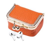 Leather Coin Purse - Genuine Leather Jewelry Box | Small Cosmetic Bag, Small Cash Purse, Soft Coin Purse Pouch Car Key Case Wallet Organizer with Kiss Lock, Vintage Coin Purse for Women