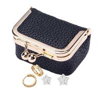 Leather Coin Purse, Leather Coin Purse | Fashion Jewelry Case, Makeup Toiletry Bag, Kiss Lock Coin Purse for Women and Children, Travel, Black, Fare riferimento alla descrizione, Please refer to