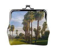 Leather Coin Purse Pouch for Women Clutch A cute dachshund Change Purse with Kiss-Lock Mini Wallet Card Holder, Palm Tree Golf Course, One Size, Coin Purse
