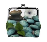 Leather Coin Purse Pouch for Women Clutch Beer Change Purse with Kiss-Lock Mini Wallet Card Holder, Cobblestone Zen Flowers, One Size, Print