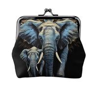 Leather Coin Purse Pouch for Women Clutch Bees on hive Change Purse with Kiss-Lock Mini Wallet Card Holder, Two Elephants, One Size, Coin Purse