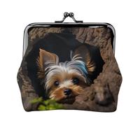 Leather Coin Purse Pouch for Women Clutch Big sunflower Change Purse with Kiss-Lock Mini Wallet Card Holder, A Little Yorkshire Terrier, One Size