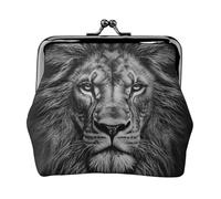 Leather Coin Purse Pouch for Women Clutch Big sunflower Change Purse with Kiss-Lock Mini Wallet Card Holder, Black and White Lion Head, One Size, Coin Purse