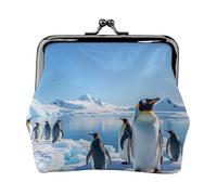Leather Coin Purse Pouch for Women Clutch Camouflage Deer Change Purse with Kiss-Lock Mini Wallet Card Holder, Penguin Antarctica Ice, One Size, Print