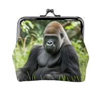Leather Coin Purse Pouch for Women Clutch Camouflage Deer Change Purse with Kiss-Lock Mini Wallet Card Holder, Gorilla in the Grass, One Size, Print