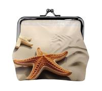 Leather Coin Purse Pouch for Women Clutch Candles and Orchids Change Purse with Kiss-Lock Mini Wallet Card Holder, Starfish On The Sand Beach Landscape, One Size
