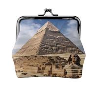 Leather Coin Purse Pouch for Women Clutch Christmas Winter Change Purse with Kiss-Lock Mini Wallet Card Holder, Pyramids of Egypt, One Size, Coin Purse