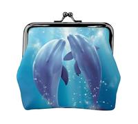 Leather Coin Purse Pouch for Women Clutch Christmas Winter Change Purse with Kiss-Lock Mini Wallet Card Holder, Dolphins in Love, One Size, Coin Purse