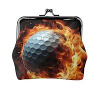 Leather Coin Purse Pouch for Women Clutch Colorful Hand Painted Easter Eggs Change Purse with Kiss-Lock Mini Wallet Card Holder, Golf Ball On Fire, One Size