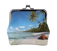 Leather Coin Purse Pouch for Women Clutch Colour Candy Change Purse with Kiss-Lock Mini Wallet Card Holder, Coconut Palm Beach, One Size, Print