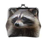 Leather Coin Purse Pouch for Women Clutch Cute Black Pug Change Purse with Kiss-Lock Mini Wallet Card Holder, Raccoon, One Size, Coin Purse