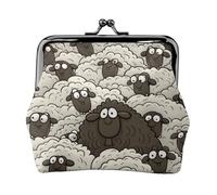 Leather Coin Purse Pouch for Women Clutch Cute Squirrels Change Purse with Kiss-Lock Mini Wallet Card Holder, Cartoon Black White Sheep, One Size, Coin Purse