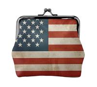 Leather Coin Purse Pouch for Women Clutch Cute Squirrels Change Purse with Kiss-Lock Mini Wallet Card Holder, Vintage American USA Flag, One Size, Coin Purse