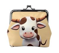 Leather Coin Purse Pouch for Women Clutch Desert landscape Change Purse with Kiss-Lock Mini Wallet Card Holder, Cute Cow, One Size
