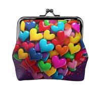 Leather Coin Purse Pouch for Women Clutch Desert landscape Change Purse with Kiss-Lock Mini Wallet Card Holder, Colourful Heart, One Size, Print