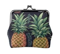 Leather Coin Purse Pouch for Women Clutch Ferrets Change Purse with Kiss-Lock Mini Wallet Card Holder, Pineapple, One Size, Coin Purse