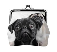 Leather Coin Purse Pouch for Women Clutch Firefighter Fireman Flame Change Purse with Kiss-Lock Mini Wallet Card Holder, Cute Black Pug Dog, One Size, Coin Purse