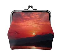 Leather Coin Purse Pouch for Women Clutch Flower camera Change Purse with Kiss-Lock Mini Wallet Card Holder, Fiery Red Sunset, One Size