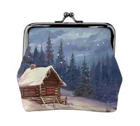 Leather Coin Purse Pouch for Women Clutch Flower camera Change Purse with Kiss-Lock Mini Wallet Card Holder, Cabin in the Woods, One Size, Coin Purse