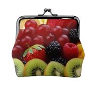 Leather Coin Purse Pouch for Women Clutch Future Robot Change Purse with Kiss-Lock Mini Wallet Card Holder, Fresh Fruit, One Size