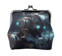 Leather Coin Purse Pouch for Women Clutch Future Robot Change Purse with Kiss-Lock Mini Wallet Card Holder, Future Robot, One Size