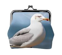 Leather Coin Purse Pouch for Women Clutch Future Robot Change Purse with Kiss-Lock Mini Wallet Card Holder, Cute Seagull, One Size