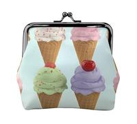 Leather Coin Purse Pouch for Women Clutch Houndstooth Black Change Purse with Kiss-Lock Mini Wallet Card Holder, Ice Cream Cones, One Size, Print