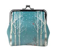 Leather Coin Purse Pouch for Women Clutch Moon Stars and Planets Change Purse with Kiss-Lock Mini Wallet Card Holder, Merry Christmas Birch Tree, One Size
