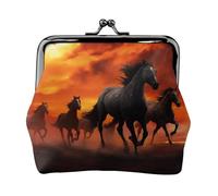 Leather Coin Purse Pouch for Women Clutch Music Notes on Old Paper Change Purse with Kiss-Lock Mini Wallet Card Holder, Horses Red Glowing Clouds, One Size