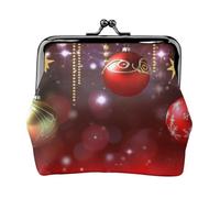 Leather Coin Purse Pouch for Women Clutch Music Notes on Old Paper Change Purse with Kiss-Lock Mini Wallet Card Holder, Merry Christmas Ball, One Size, Print