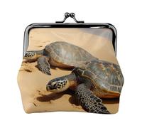 Leather Coin Purse Pouch for Women Clutch Owl Plays Piano Change Purse with Kiss-Lock Mini Wallet Card Holder, Turtles on the Beach, One Size, Print