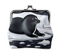 Leather Coin Purse Pouch for Women Clutch Owl Plays Piano Change Purse with Kiss-Lock Mini Wallet Card Holder, Seals On Ice, One Size