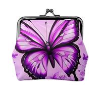 Leather Coin Purse Pouch for Women Clutch Rainbow Fish Scale Change Purse with Kiss-Lock Mini Wallet Card Holder, Purple Butterfly, One Size, Print