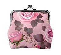 Leather Coin Purse Pouch for Women Clutch Rainbow Fish Scale Change Purse with Kiss-Lock Mini Wallet Card Holder, Pretty Roses, One Size, Print