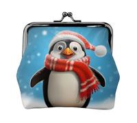 Leather Coin Purse Pouch for Women Clutch Squirrel Funny Animal Change Purse with Kiss-Lock Mini Wallet Card Holder, Christmas Funny Penguin, One Size, Coin Purse