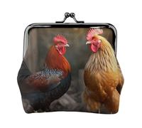 Leather Coin Purse Pouch for Women Clutch The silent monkey Change Purse with Kiss-Lock Mini Wallet Card Holder, Rooster and Chicken, One Size, Coin Purse