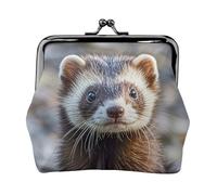 Leather Coin Purse Pouch for Women Clutch World War Aircraft Airplane Change Purse with Kiss-Lock Mini Wallet Card Holder, Hairy Ferret, One Size, Print