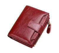 Leather Coin Purse Short Women Wallets Leather Zipper Coin Pocket Purse Name Engraved Quality Card Holder(Wine Red)