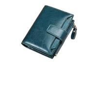 Leather Coin Purse Short Women Wallets Leather Zipper Coin Pocket Purse Name Engraved Quality Card Holder(Peacock Blue Name)