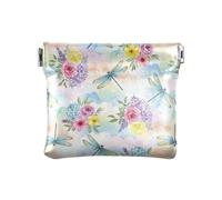 Leather Coin Purse Square Pouch Cute Cartoon Koalas Rainbows Coin Purses Recycled Material Coin Purse for Women Size 4.3" X 3.7", Dragonflies Floral Pastel, One Size, Dragonflies Floral Pastel