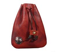 Leather Coin Purse with Key Ring and Drawstring Lightweight Travel Companion for Keys and Loose Change (red)