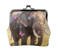 Leather Coin Purse with Kiss Lock Coin Pouch Butterfly Elephant Change Holder Mini Wallets for Women Clutch