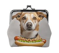 Leather Coin Purse with Kiss Lock Coin Pouch Dog holding a hot dog Change Holder Mini Wallets for Women Clutch