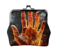 Leather Coin Purse with Kiss Lock Coin Pouch Fire Flame Hand Change Holder Mini Wallets for Women Clutch