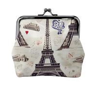 Leather Coin Purse with Kiss Lock Coin Pouch French Paris Tour Eiffel Tower Change Holder Mini Wallets for Women Clutch