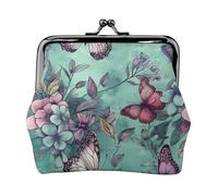 Leather Coin Purse with Kiss Lock Coin Pouch Mint Green Butterfly Change Holder Mini Wallets for Women Clutch