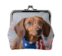 Leather Coin Purse with Kiss Lock Coin Pouch Patriotic Dachshund Dog Change Holder Mini Wallets for Women Clutch
