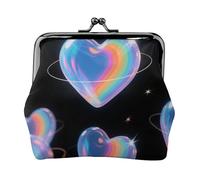 Leather Coin Purse with Kiss Lock Coin Pouch Rainbow Love Heart Change Holder Mini Wallets for Women Clutch