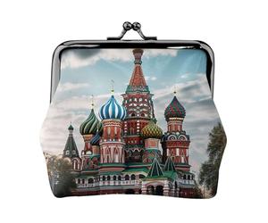 Leather Coin Purse with Kiss Lock Coin Pouch St Basil Cathedral Red In Moscow Change Holder Mini Wallets for Women Clutch