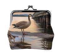 Leather Coin Purse with Kiss Lock Coin Pouch Wild Goose by the Bridge Change Holder Mini Wallets for Women Clutch